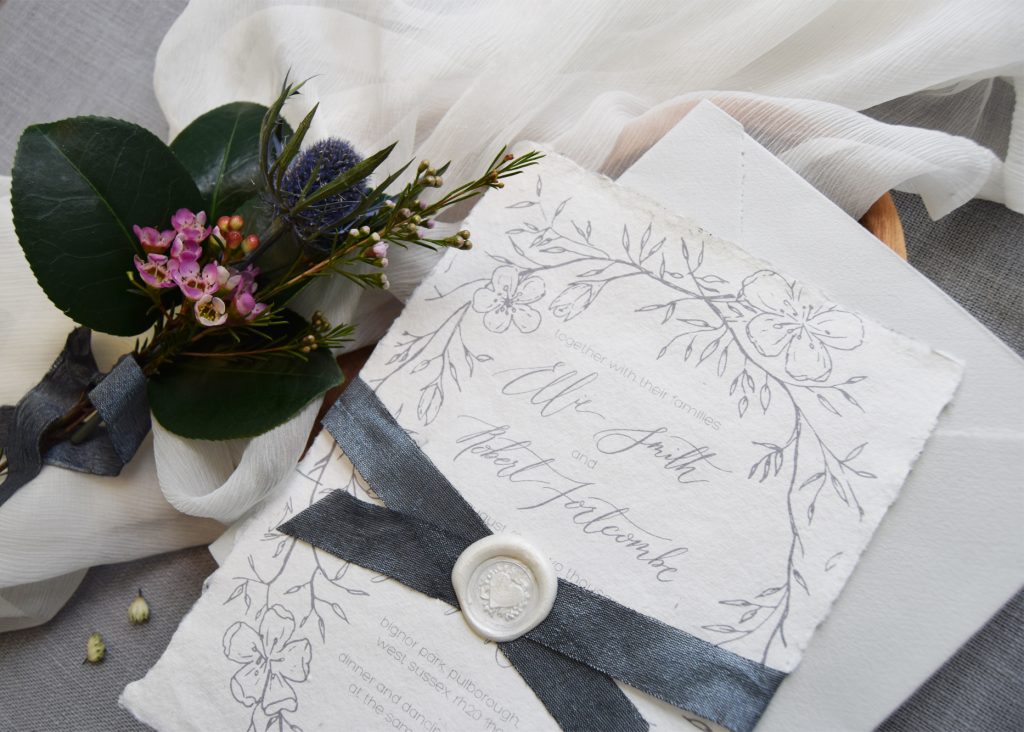 Josephina Semi Custom Suite on Handmade Paper with Handmade Envelope - Fine Art Calligraphy