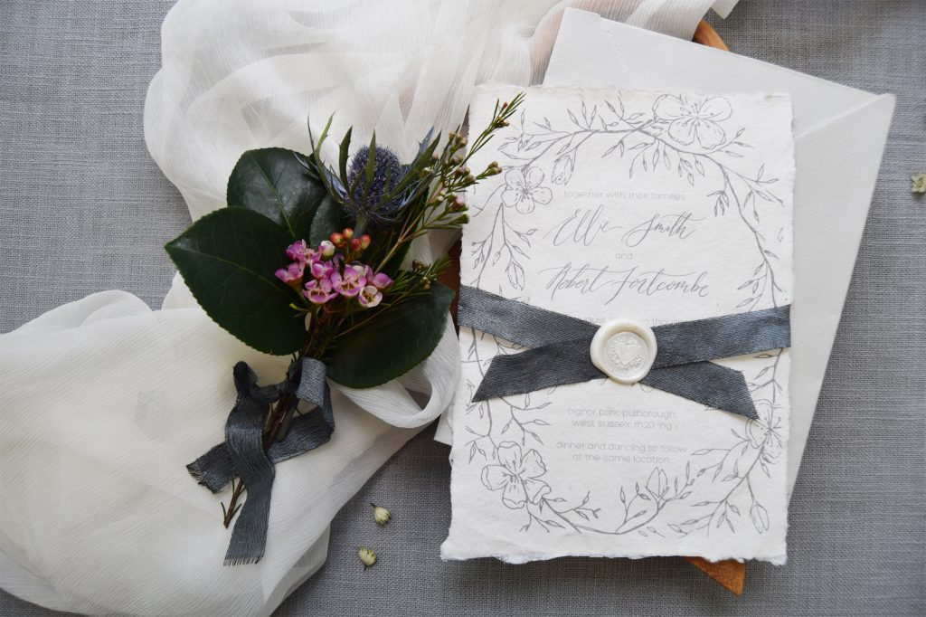 Josephina Semi Custom Suite on Handmade Paper with Handmade Envelope - Fine Art Calligraphy