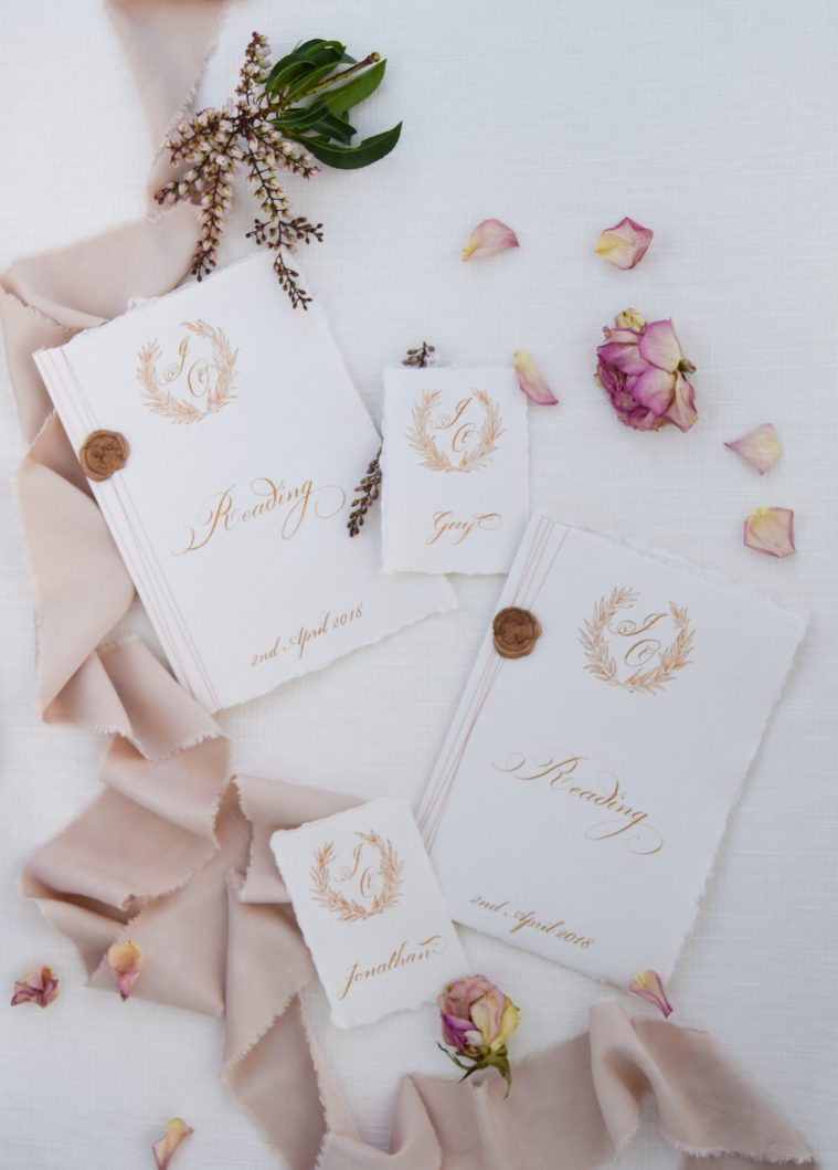 Wedding Reading Books on Handmade Paper with Gold Ink - Fine Art Calligraphy