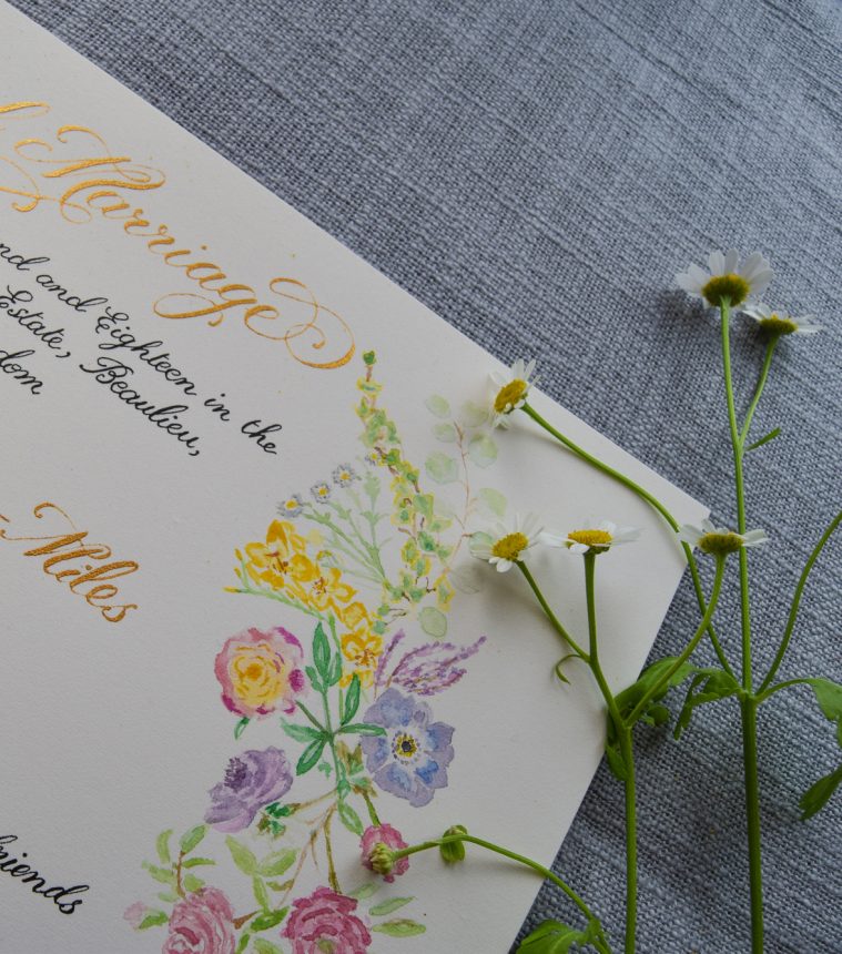 Wedding Certificate on Watercolour Paper - Fine Art Calligraphy